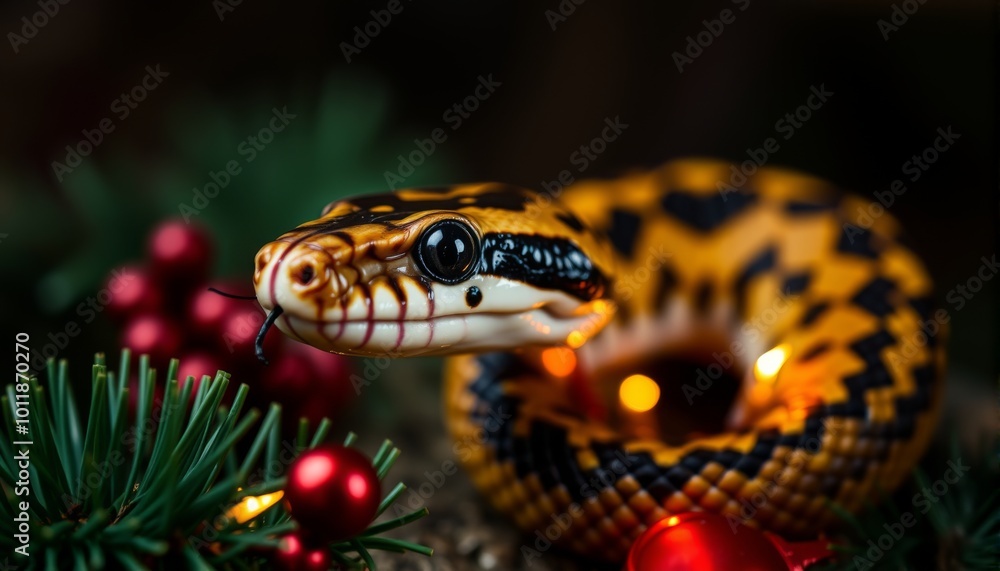Snake and Christmas tree background. Snake and Christmas tree background.