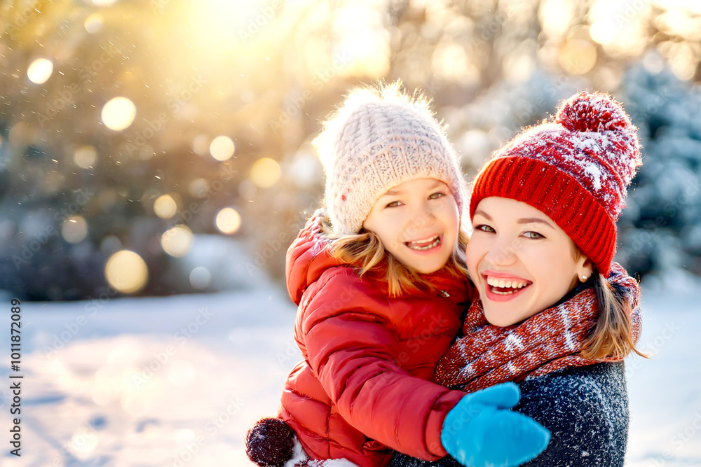 Mutter Tochter haben Spass im Schnee Mutter Tochter haben Spass im Schnee