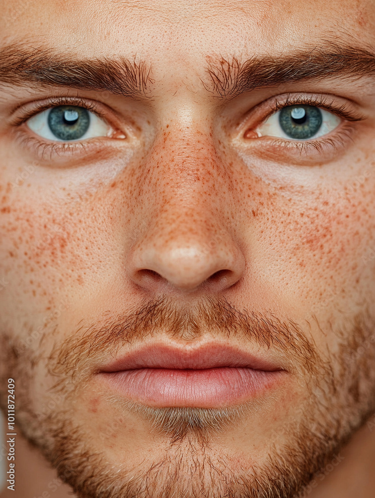 Obraz premium Close up image of an Acne-Prone Man’s Face with Detailed Skin Texture
