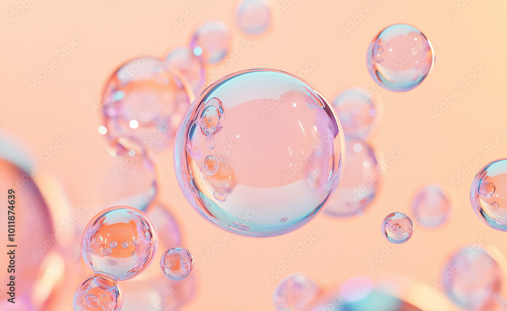 Fototapeta premium Soft pink bubbles floating against a pastel background.