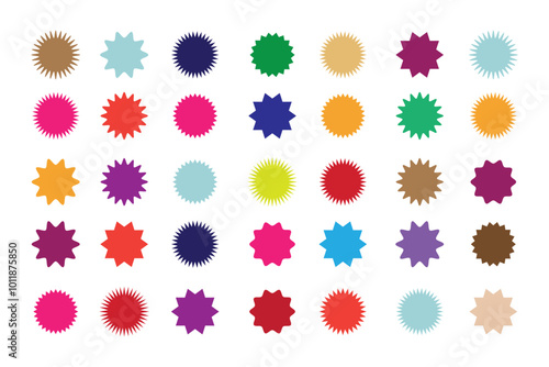 Starburst sale price labels or stickers and seals, oval and sunburst, colorful vector. Sale callout splash, star and rosette stamps or tag badges for price promotion labels or discount promo sticker 