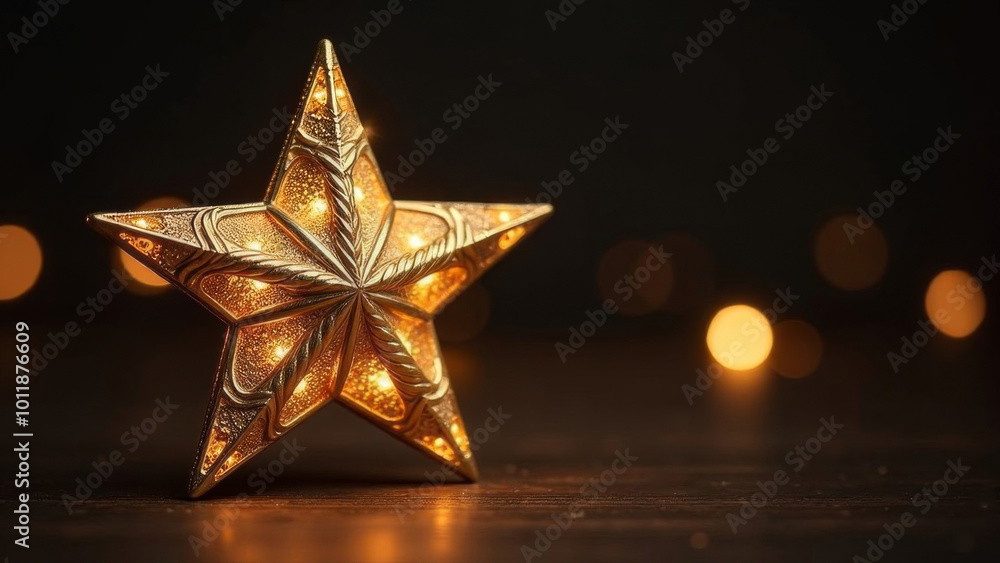 Golden 3D star on a magical background with bokeh. Golden 3D star on a magical background with bokeh.