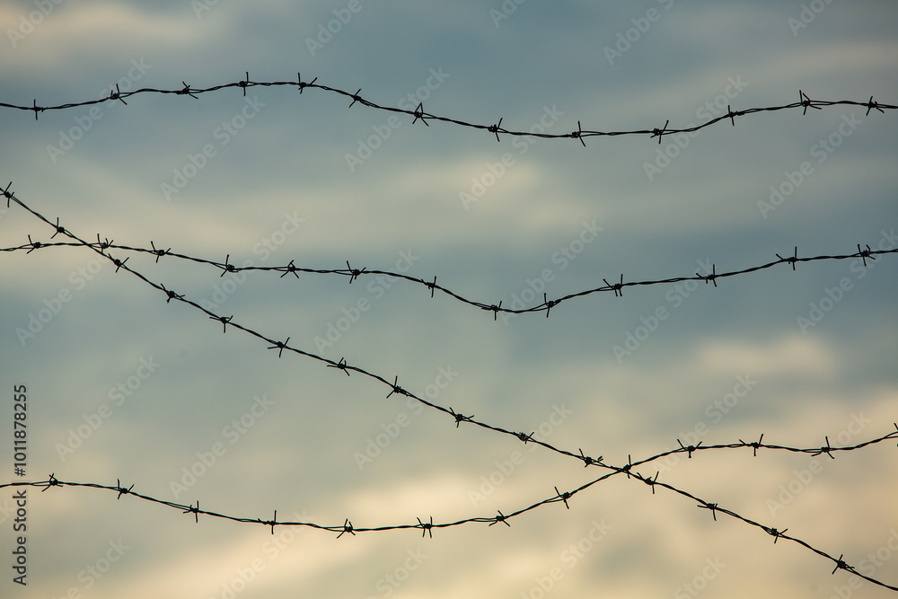 Photo with barbed wire as the symbol of the prison or the border fence. Photo with barbed wire as the symbol of the prison or the border fence.