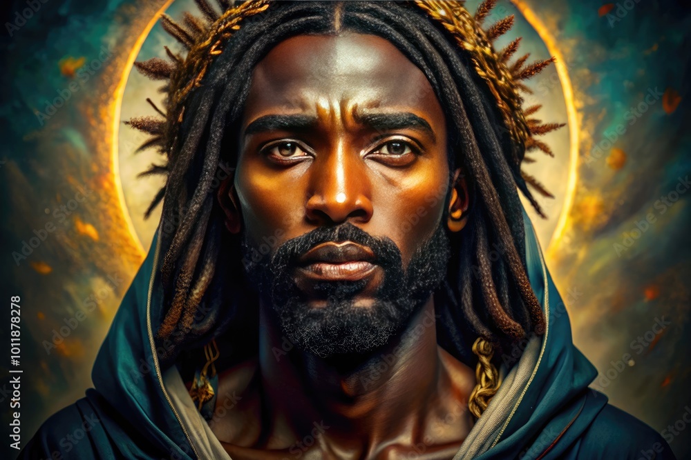 Black Jesus Portrait Depicting Compassion and Strength in A Contemporary Religious Artwork Setting Black Jesus Portrait Depicting Compassion and Strength in A Contemporary Religious Artwork Setting