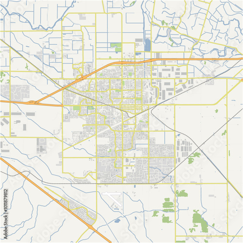 Map of Tracy in California in a normal road map style. Contains layered vector with roads water, parks, etc. photo