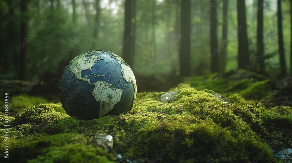 Earth Globe Surrounded by Lush Green Forest Earth Globe Surrounded by Lush Green Forest