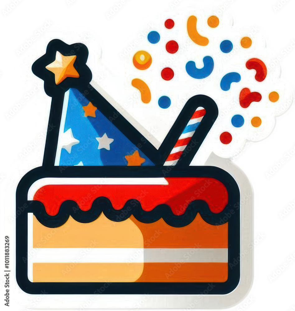 Fototapeta premium Festive Celebration Cake with Party Hat and Confetti