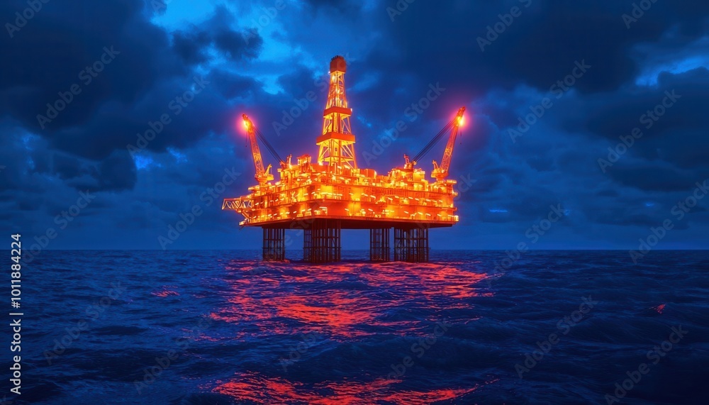 Fototapeta premium Luxurious offshore oil platform displayed in a high-end industrial setting, [luxurious , offshore , oil platform], [premium industry], ,