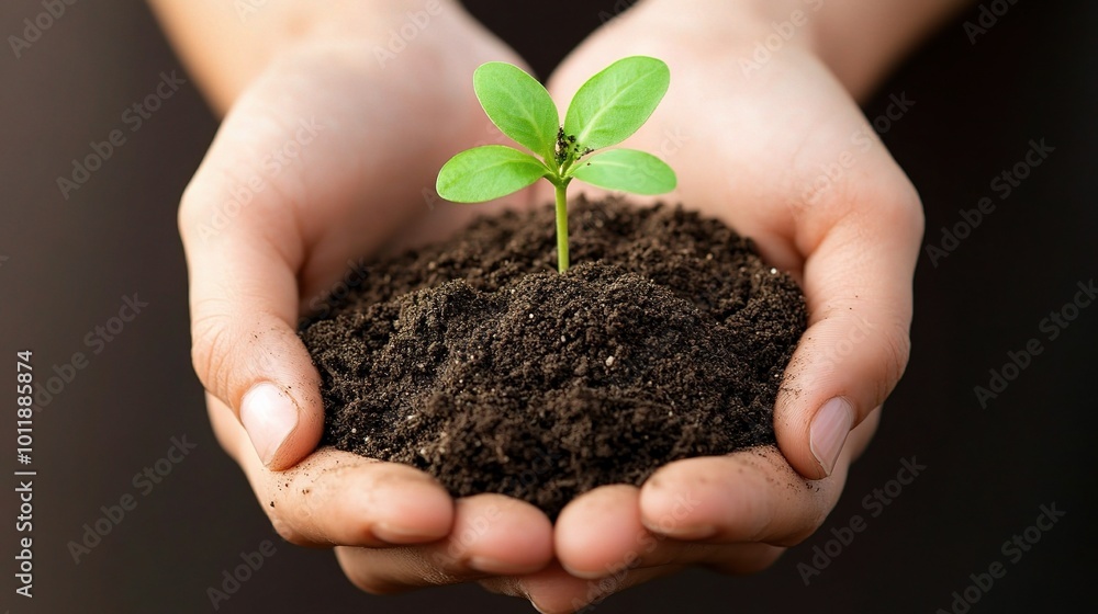 Nurturing Green Seedling in Hands Nurturing Green Seedling in Hands