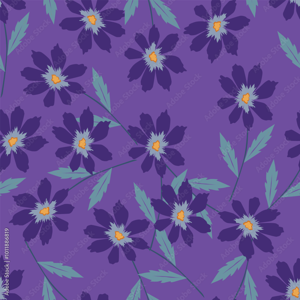 blue seamless vector stock flowers with leaves pattern on cream background blue seamless vector stock flowers with leaves pattern on cream background