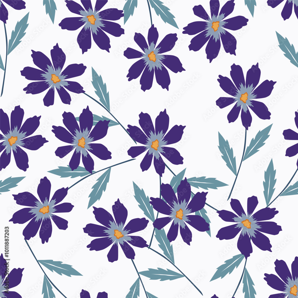 White background vector seamless pattern with delicate flowers for textile and fabric print and other uses.