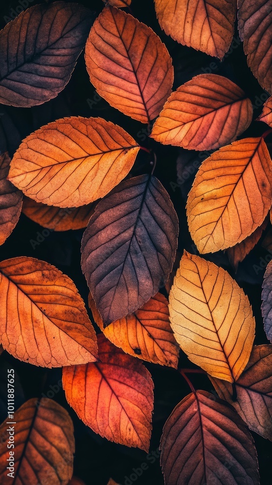 Close-up of autumn leaves in vibrant shades of orange, brown, and red. Close-up of autumn leaves in vibrant shades of orange, brown, and red.
