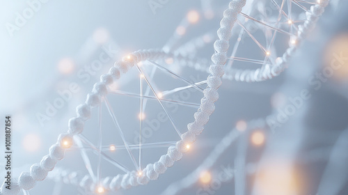 DNA double helix with luminous particles on an abstract background, An illustration of a medical background showing healthcare, medical technology,