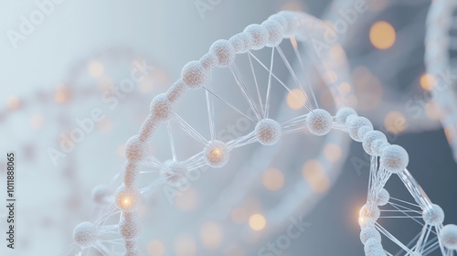 DNA double helix with luminous particles on an abstract background, An illustration of a medical background showing healthcare, medical technology,