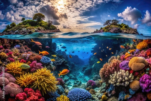 Breathtaking View of the Mariana Trench with Vibrant Marine Life and Mysterious Underwater Landscape photo