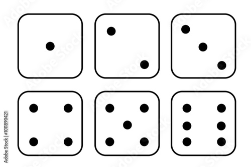 Minimalist dice set. Dice signs Isolated on white background. Vector illustration for game design and learning materials
