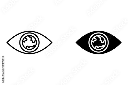 Isolated outline icon of an eye with the earth in place of the iris representing a global vision