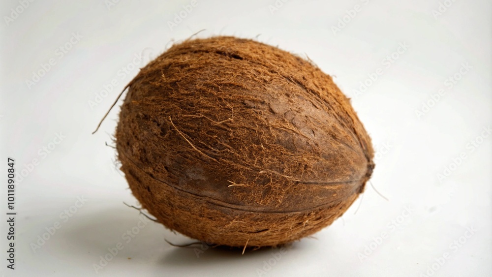 A single whole brown coconut isolated on a white background. A single whole brown coconut isolated on a white background.