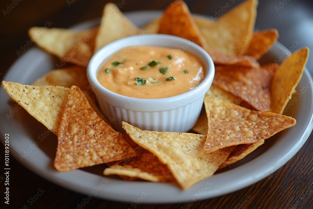 Crispy tortilla chips served with creamy cheese dip Crispy tortilla chips served with creamy cheese dip