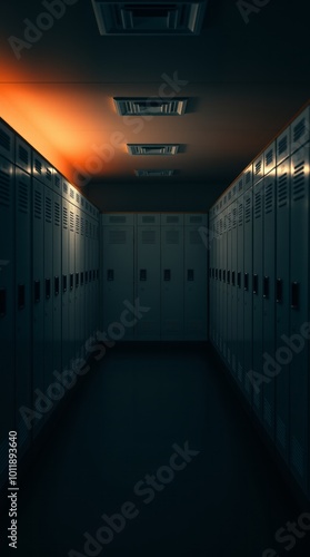 Empty dark changing room sport club locker room gym room Ultra realistic Photorealistic  Cinematic photography photo