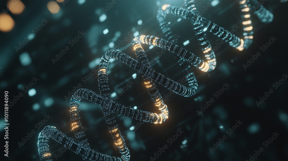 Close-up of a DNA double helix with a glowing background, DNA Double Helix: A Molecular Structure. Close-up of a DNA double helix with a glowing background, DNA Double Helix: A Molecular Structure.