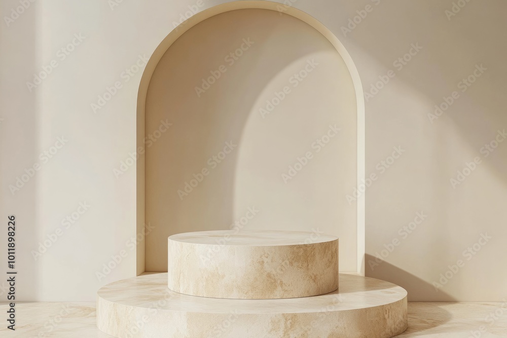 Modern Pedestal Display for Product Showcase in Abstract Marble Composition Modern Pedestal Display for Product Showcase in Abstract Marble Composition