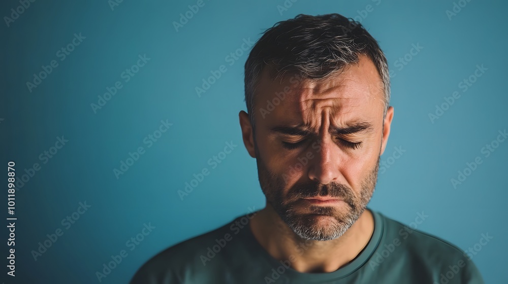 Obraz premium Close-up Portrait of a Man with a Worried Expression