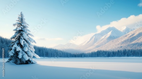 Serene Winter Landscape with Snow-Covered Pines