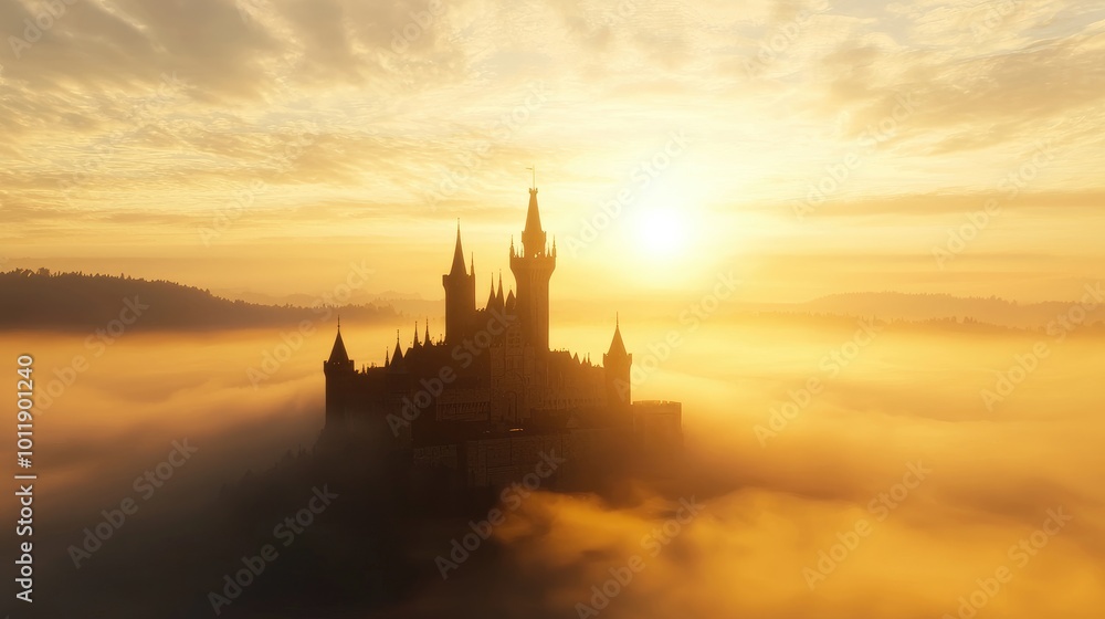Naklejka premium Majestic Medieval Castle at Sunrise