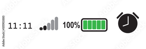 status bar icon for ios ui, status bar for mobile, vector illustration
