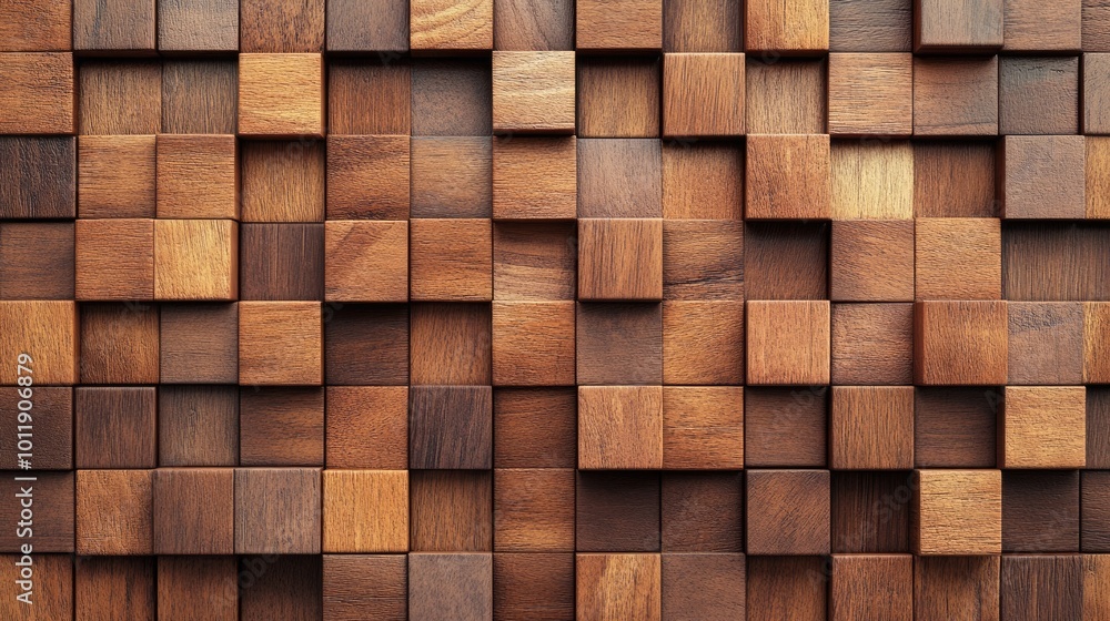 Geometric Wood Panel Design with Glossy Tile Blocks. 3D Rendering of Natural Timber Surface Geometric Wood Panel Design with Glossy Tile Blocks. 3D Rendering of Natural Timber Surface
