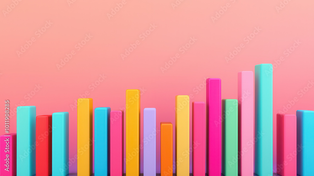 Colorful bars create vibrant visual representation of data against soft pink background, evoking sense of creativity and energy. This abstract design is perfect for illustrating growth and progress Colorful bars create vibrant visual representation of data against soft pink background, evoking sense of creativity and energy. This abstract design is perfect for illustrating growth and progress