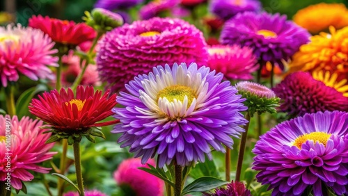 Asters burst into vibrant bloom, celebrating nature's beauty with an explosion of color and showcasing the incredible diversity of floral life in every petal.