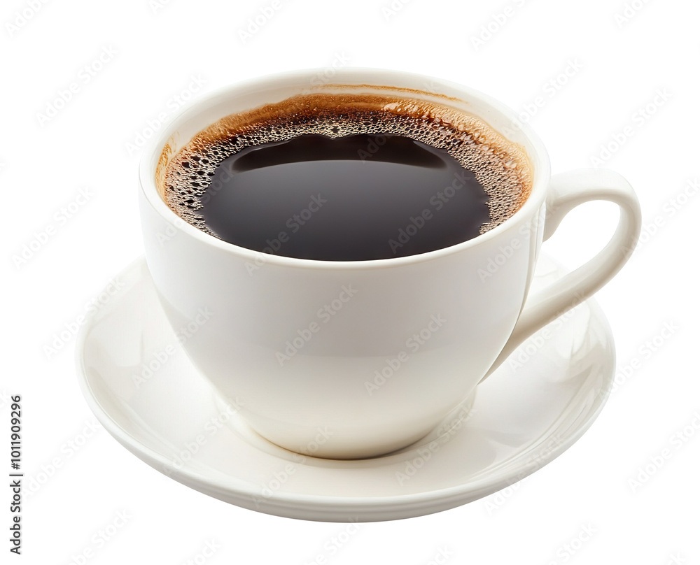 White cup of black coffee, isolated on transparent cutout background White cup of black coffee, isolated on transparent cutout background