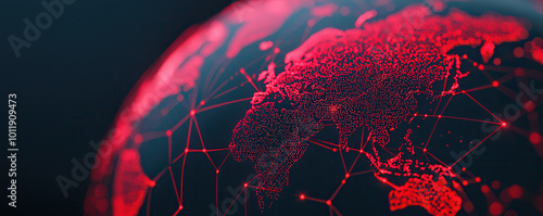 Digital globe with red analytics lines and data streams, representing global connectivity and information flow. intricate network highlights importance of data in todays world