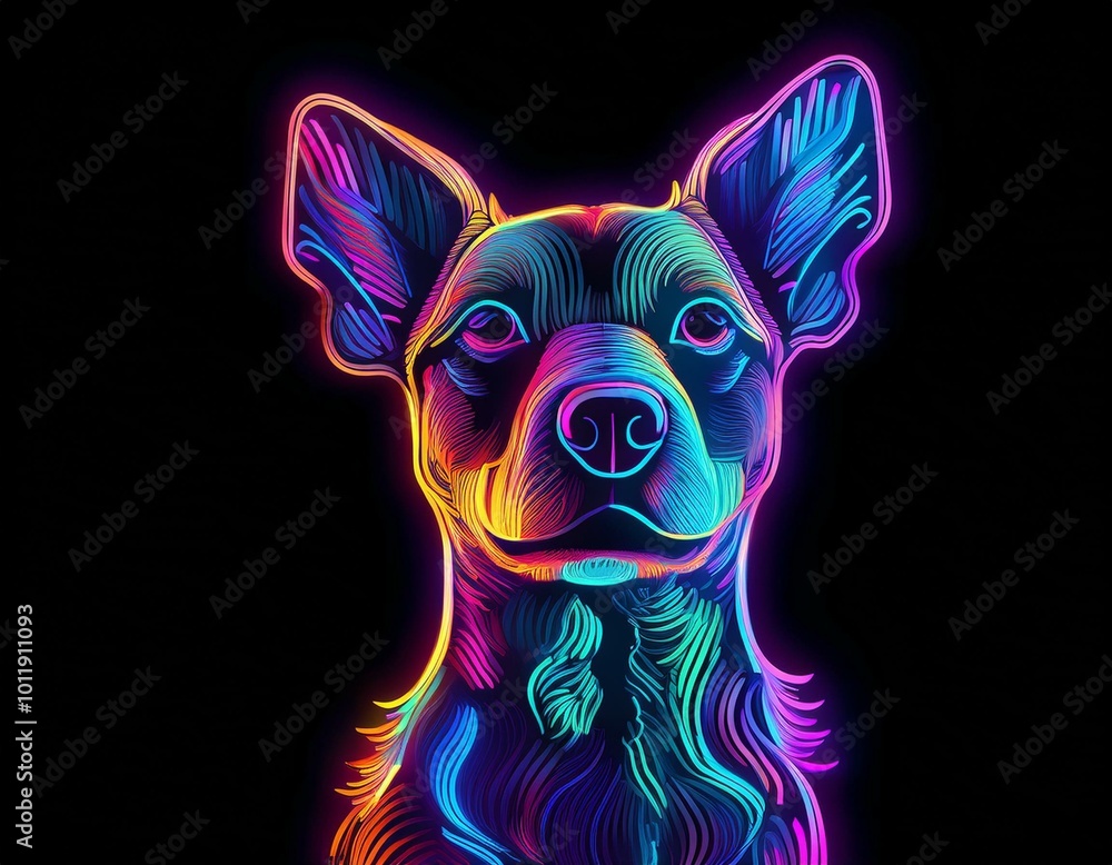 Obraz premium schwarzer Hintergrund, Neon Hund