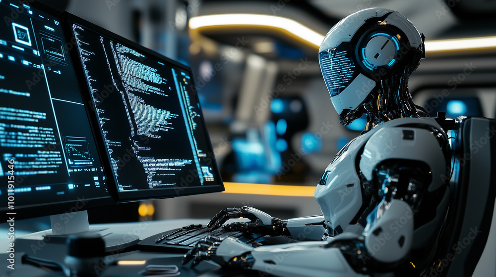 AI Robot Programmer Coding in Advanced Technology Lab AI Robot Programmer Coding in Advanced Technology Lab
