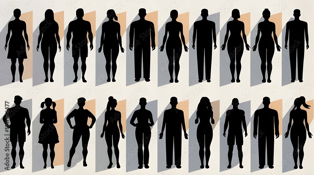 Diverse Body Shapes Silhouettes Human Figures in Black Illustration Diverse Body Shapes Silhouettes Human Figures in Black Illustration