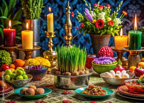 Celebrate Nowruz by creating a traditional Haft-Seen table setup, featuring symbolic items representing renewal, prosperity, and life, embracing the spirit of Persian New Year.