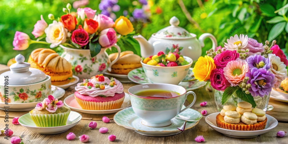 Charming Tea Party Clipart with Teacups, Teapots, Sweets, and Floral Decorations for Invitations Charming Tea Party Clipart with Teacups, Teapots, Sweets, and Floral Decorations for Invitations