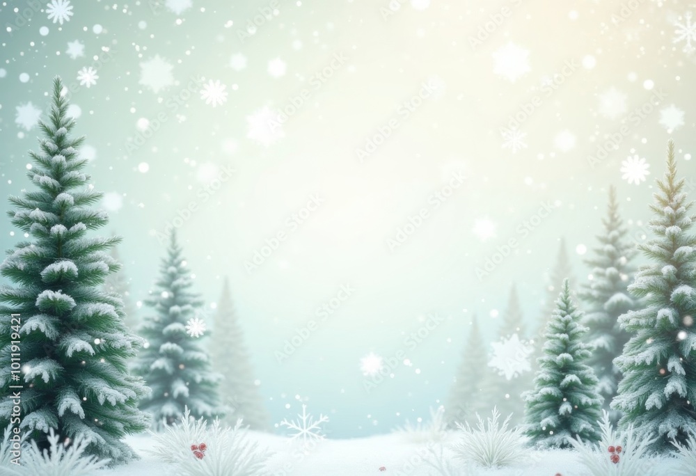 Obraz premium background with fir trees and snow New Year's mockup frosty - Image