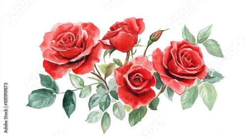 Hand-drawn red roses bouquet illustration with watercolors