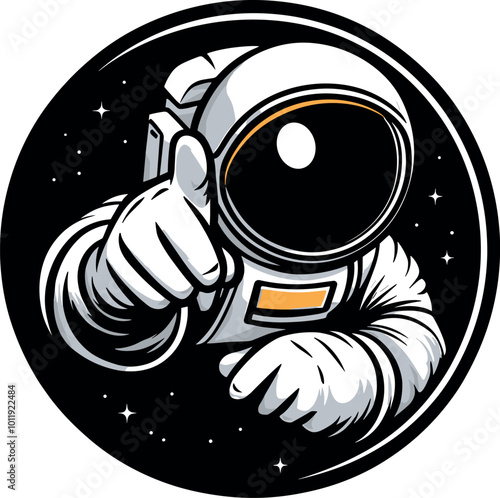 Explore the galaxy with this hand-drawn astronaut logo. Astronaut in space, a man in a suit against the backdrop of an infinite universe. Monochrome logo on a white background, vector illustration.
