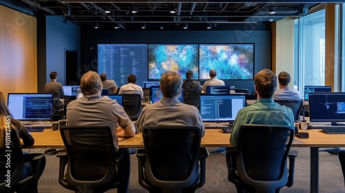 High-Tech Mission Control Center with Multiscreen Display