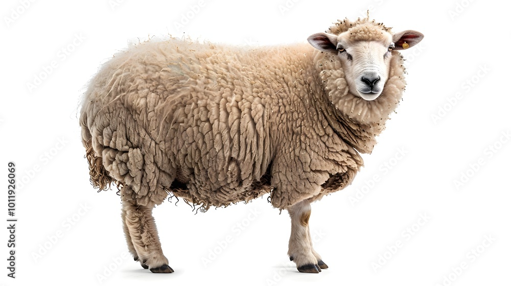 Chunky Fluffy Sheep Standing With Fluffed Out Wool Isolated on White Background Chunky Fluffy Sheep Standing With Fluffed Out Wool Isolated on White Background
