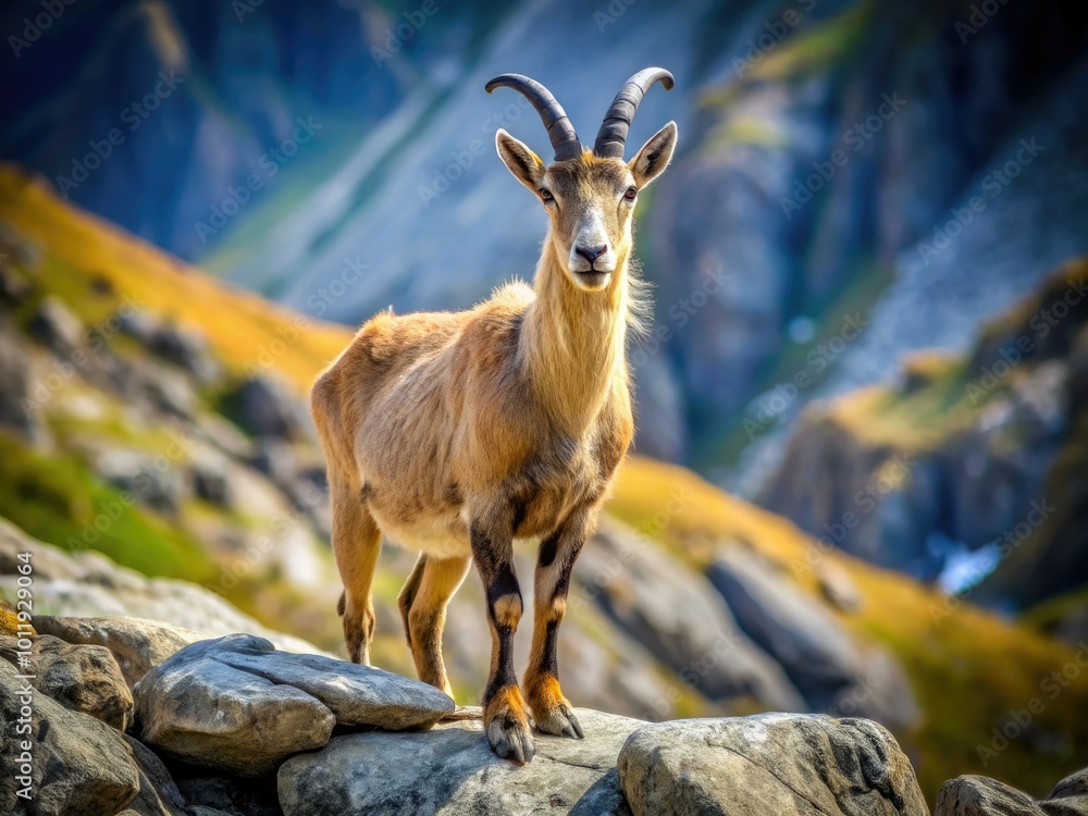 Detailed Drawing of a Majestic Mountain Goat Standing on Rocky Terrain in Natural Habitat Detailed Drawing of a Majestic Mountain Goat Standing on Rocky Terrain in Natural Habitat