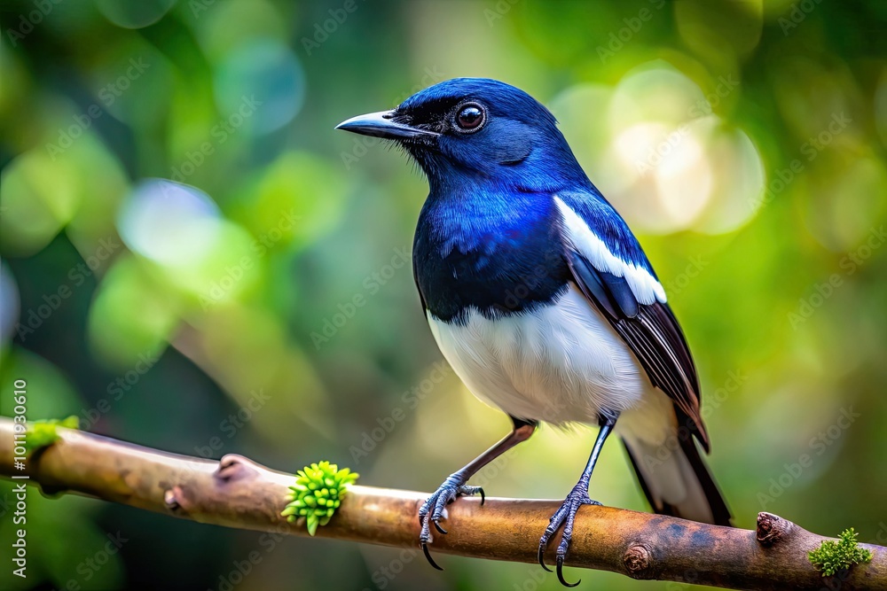 Elegant Black and White Portrait of a Bird Perched Gracefully on a Branch in Natural Habitat Elegant Black and White Portrait of a Bird Perched Gracefully on a Branch in Natural Habitat