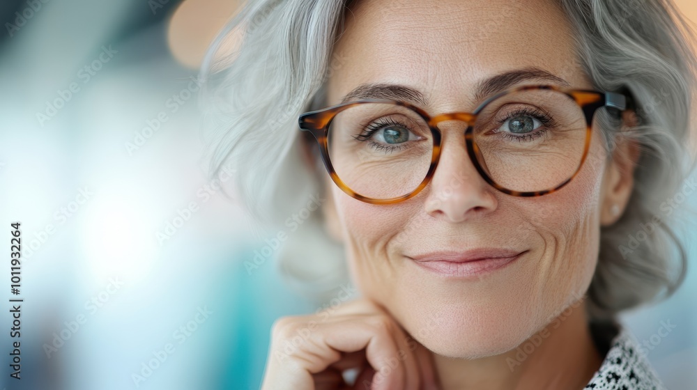 An older woman with short gray hair wearing stylish tortoise-shell glasses, smiling softly with a gentle demeanor and a focus on her expressive eyes. An older woman with short gray hair wearing stylish tortoise-shell glasses, smiling softly with a gentle demeanor and a focus on her expressive eyes.