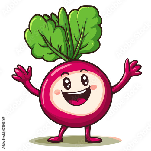 Joyful Radish Cartoon Character with Cheerful Expression