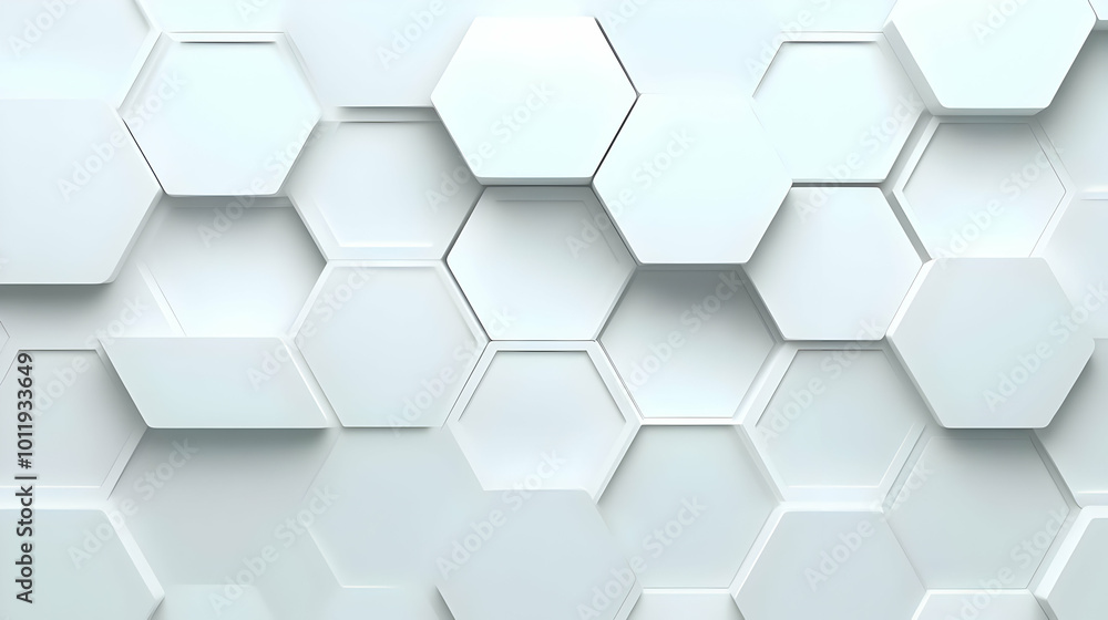 Abstract White Hexagonal Pattern, 3D Geometric Background with Overlapping Shapes Abstract White Hexagonal Pattern, 3D Geometric Background with Overlapping Shapes